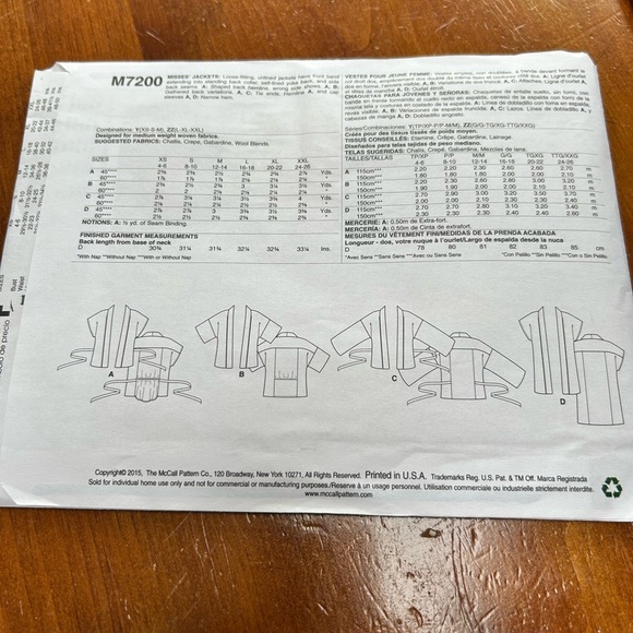 McCall's M7200 Sewing Pattern small - small - medium- - Picture 5 of 8